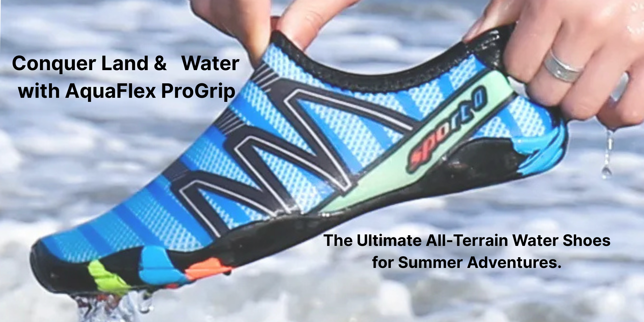 AquaFlex ProGrip Water Shoes partially submerged in water – perfect for swimming and water sports